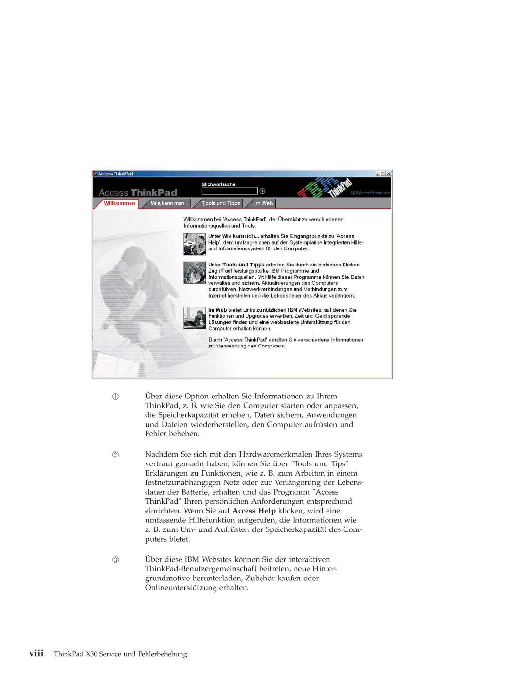 IBM manual Viii ThinkPad X30 Service und Fehlerbehebung 