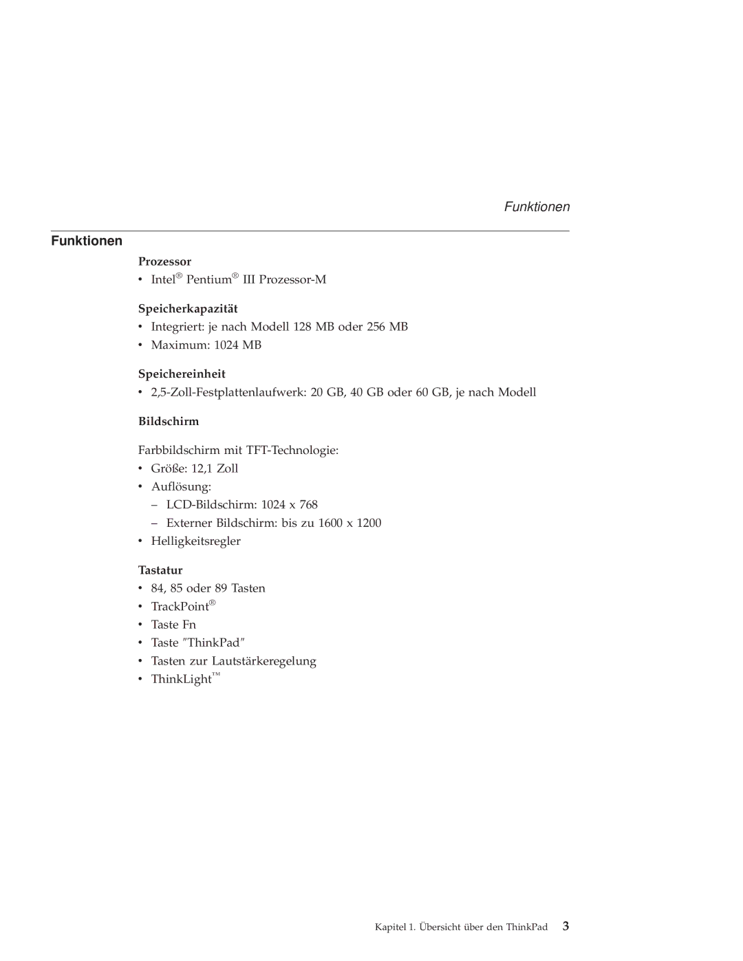 IBM X30 manual Funktionen 