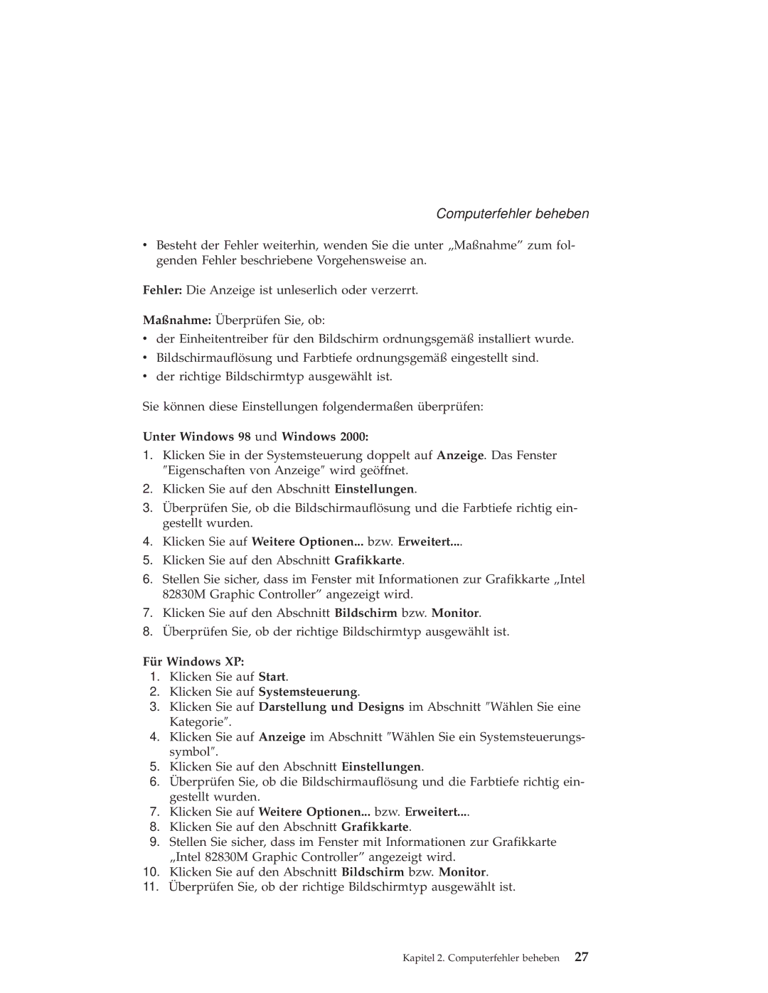 IBM X30 manual Unter Windows 98 und Windows, Klicken Sie auf Weitere Optionen... bzw. Erweitert, Für Windows XP 