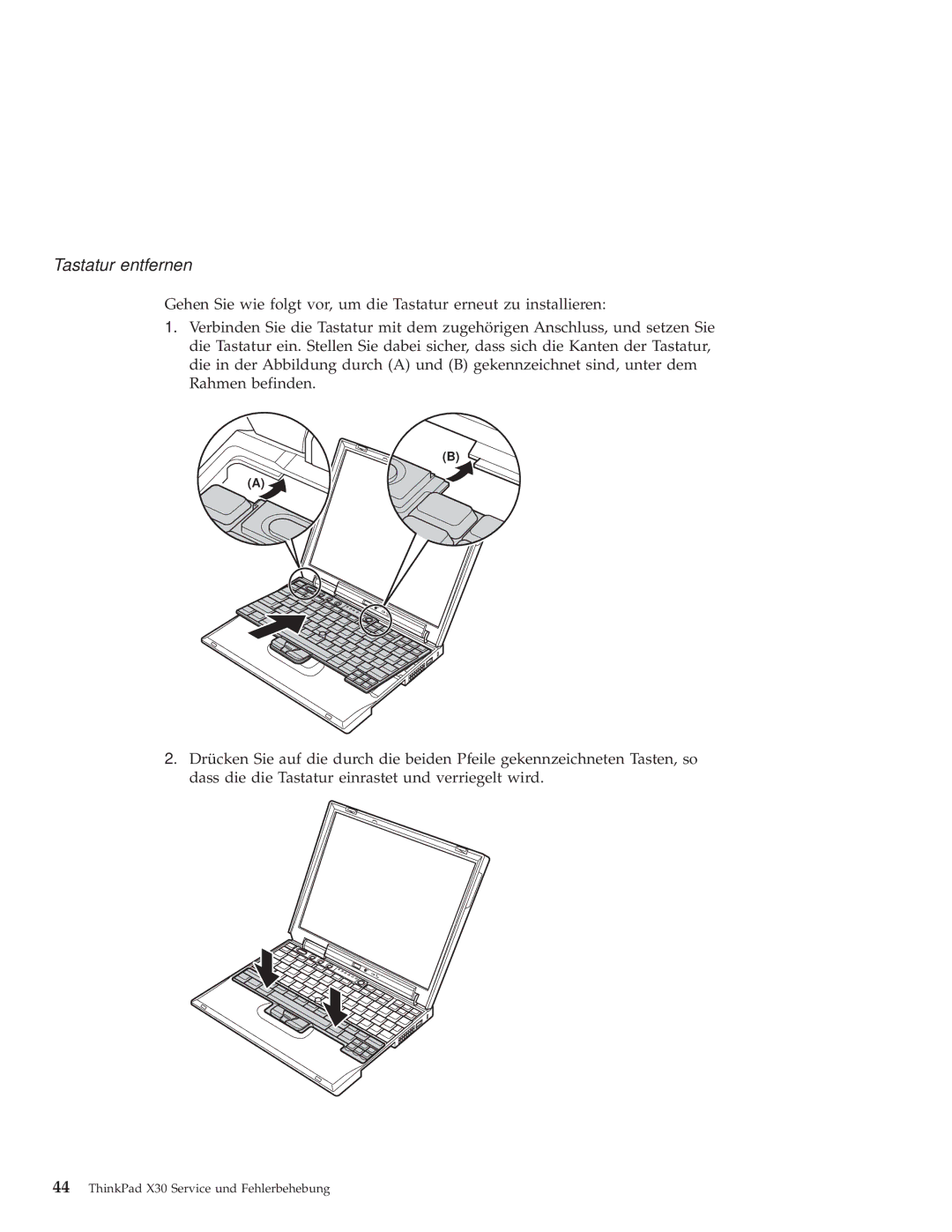 IBM X30 manual Tastatur entfernen 