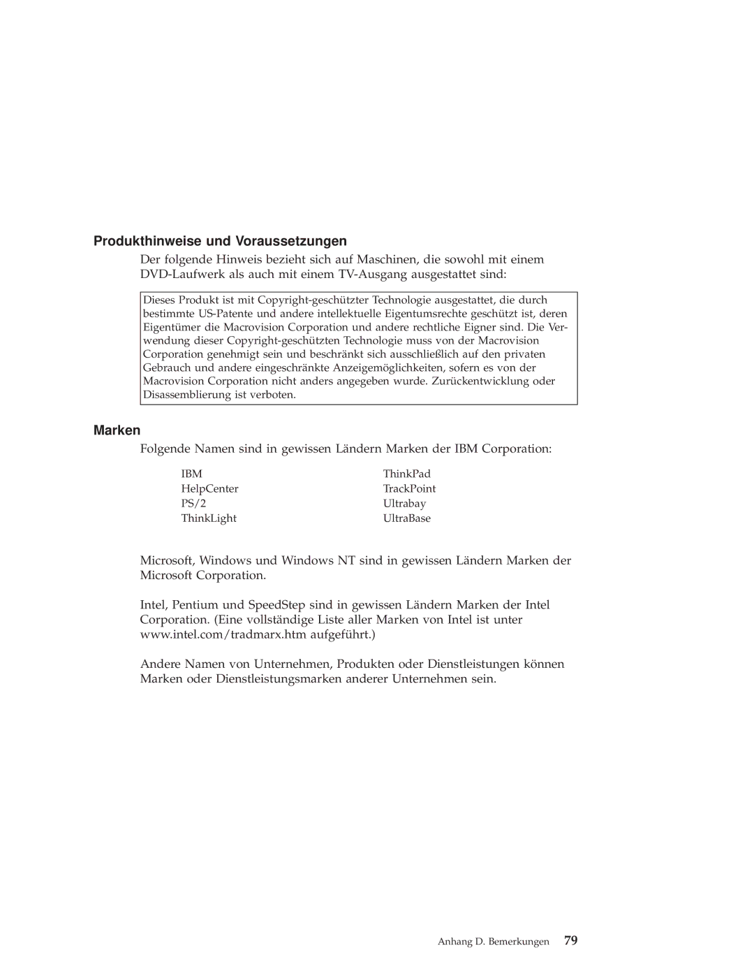 IBM X30 manual Produkthinweise und Voraussetzungen, Marken 