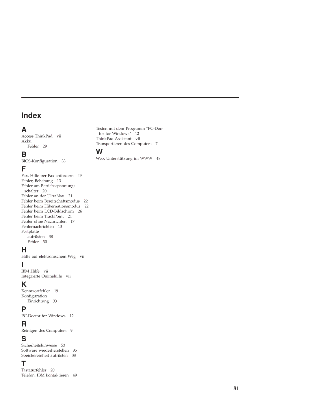 IBM X30 manual Index 