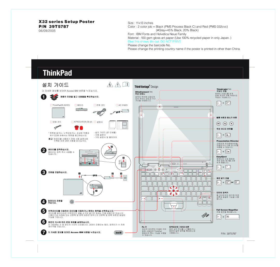 IBM manual ThinkPad, X32 series Setup Poster P/N 39T5787, Access IBM 