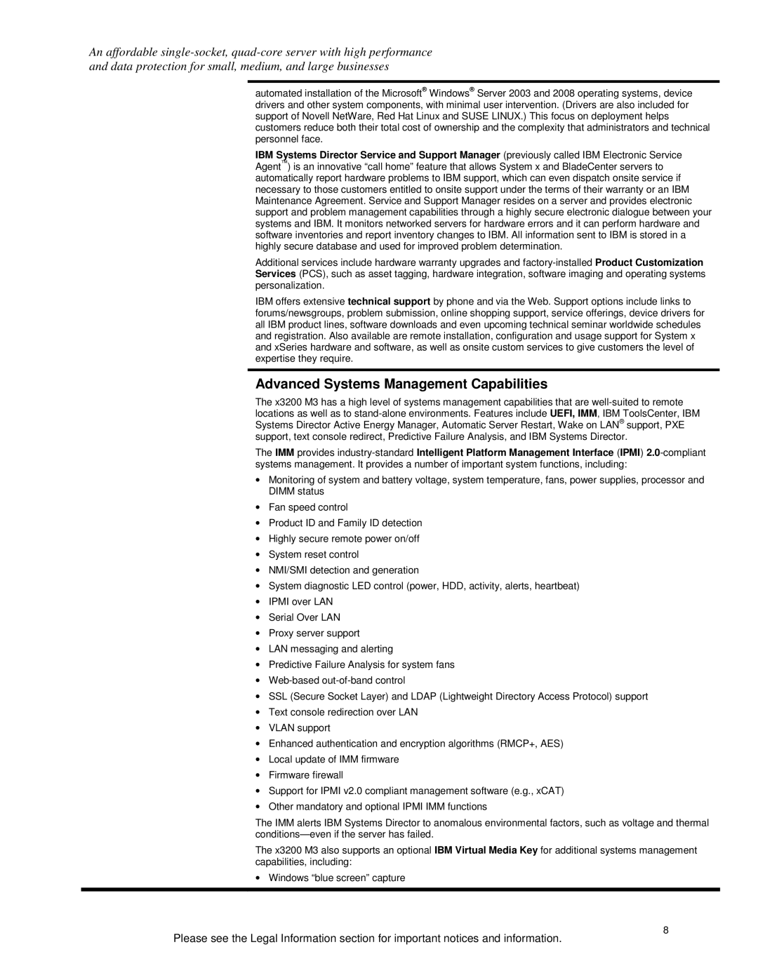 IBM X3200 M3 specifications Advanced Systems Management Capabilities 