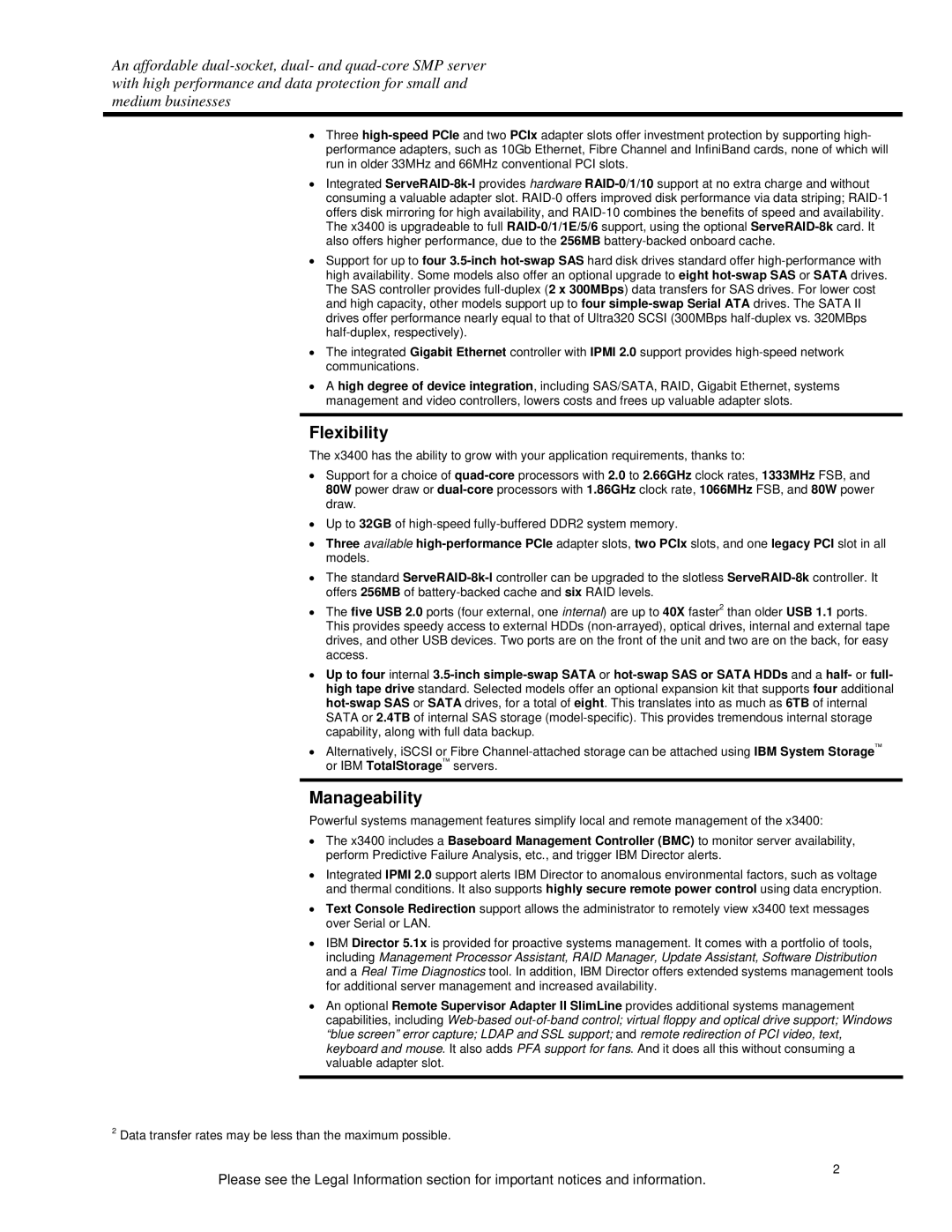 IBM x3400 specifications Flexibility, Manageability 