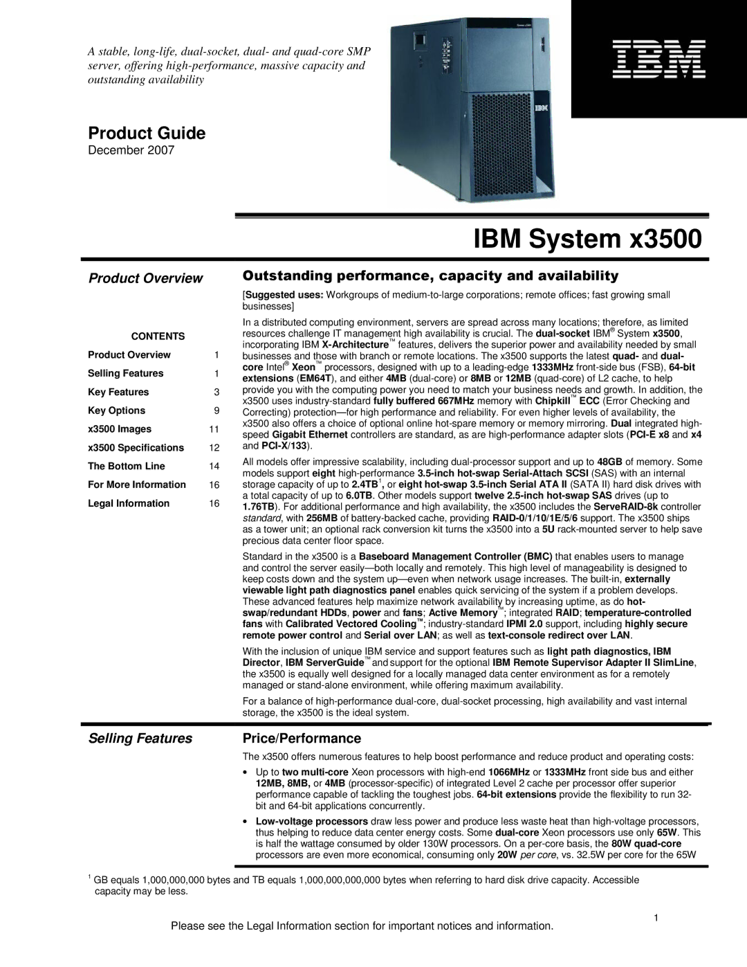 IBM X3500 specifications IBM System 