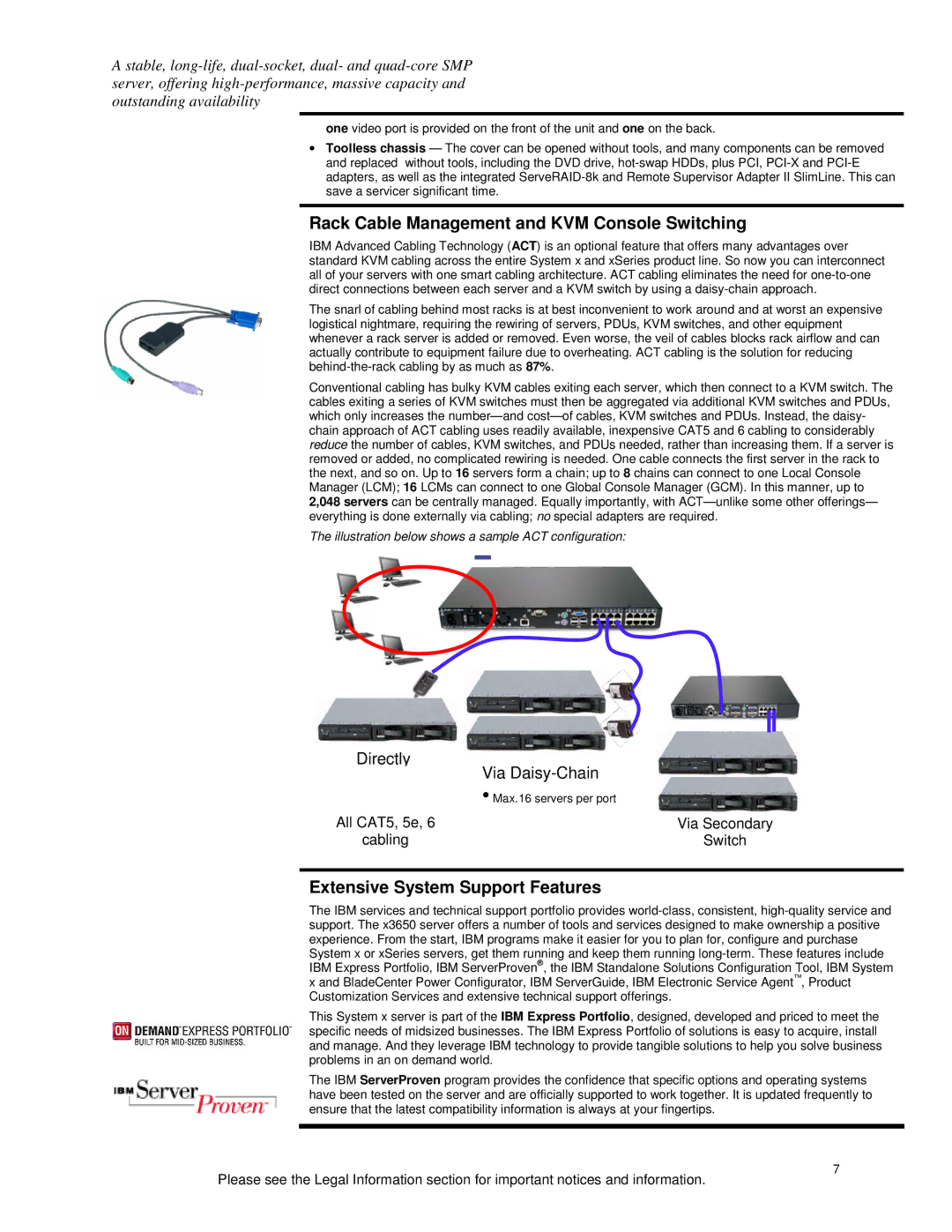 IBM X3500 specifications Rack Cable Management and KVM Console Switching, Extensive System Support Features 