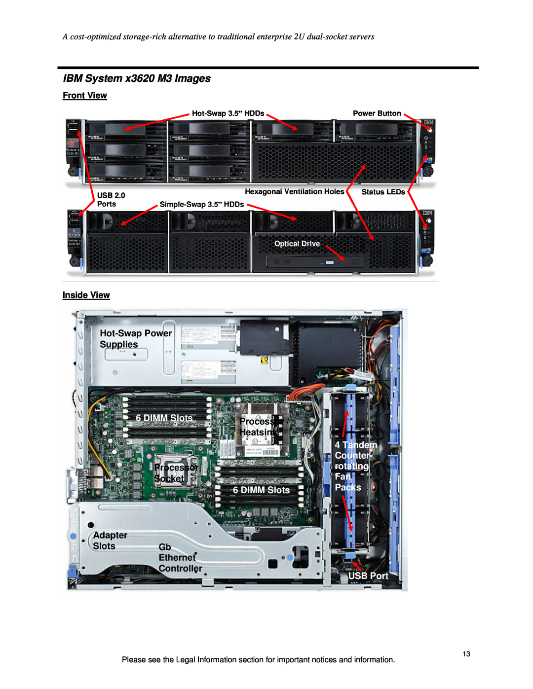 IBM X3620 M3 IBM System x3620 M3 Images, Hot-SwapPower Supplies, DIMM Slots, Processor, Heatsink, Counter, rotating, Packs 
