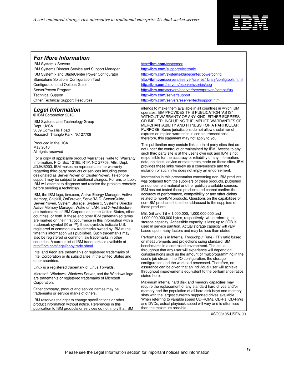 IBM X3620 M3 specifications For More Information 