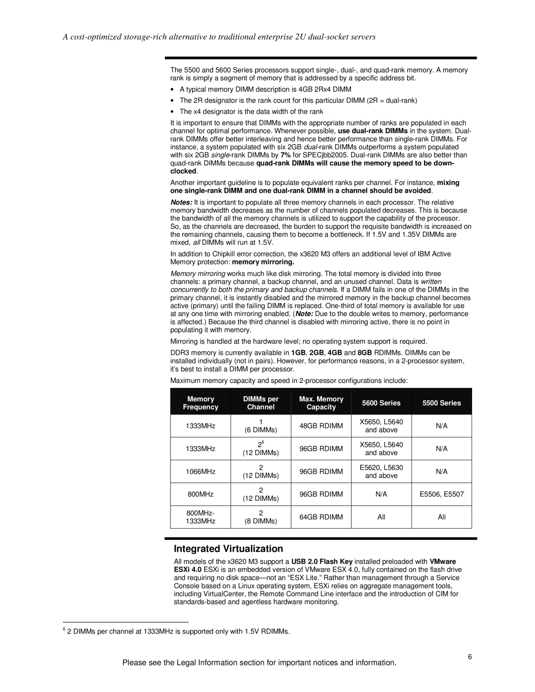 IBM X3620 M3 specifications Integrated Virtualization 