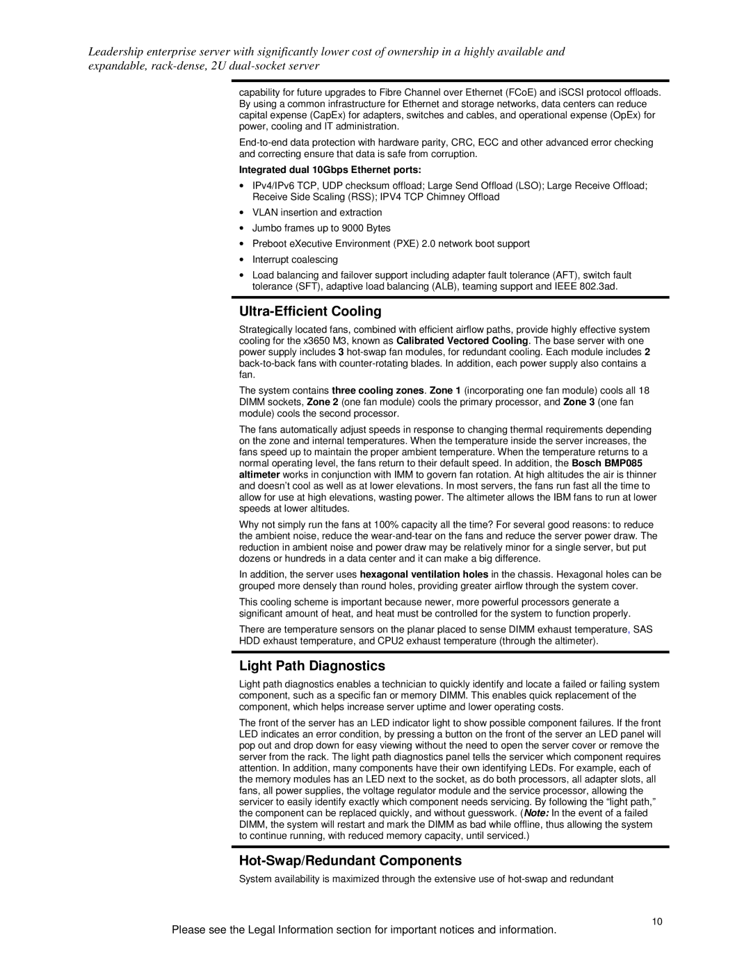 IBM X3650 M3 specifications Ultra-Efficient Cooling, Light Path Diagnostics, Hot-Swap/Redundant Components 