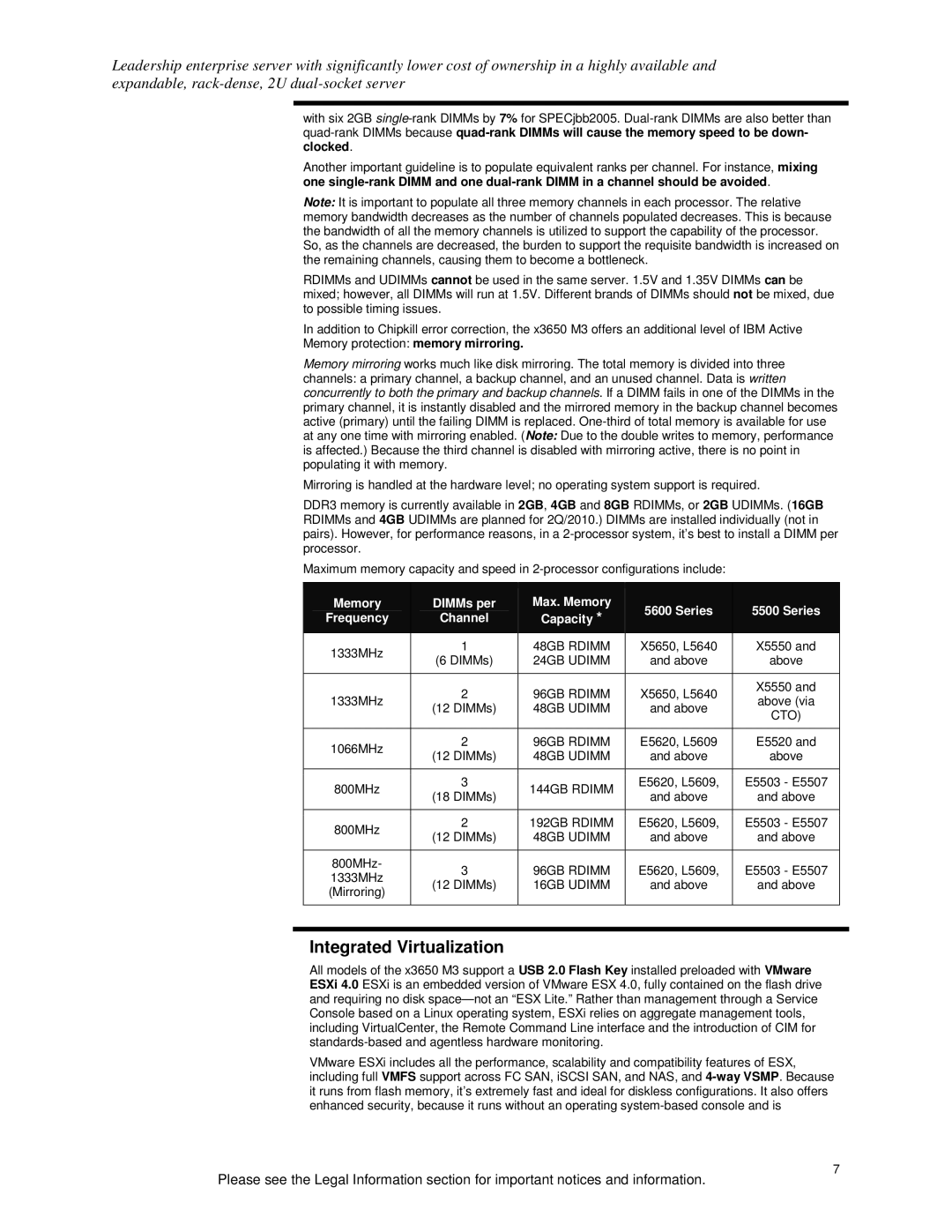 IBM X3650 M3 specifications Integrated Virtualization 