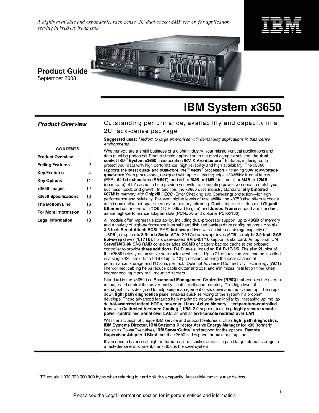 IBM X3650 specifications IBM System 