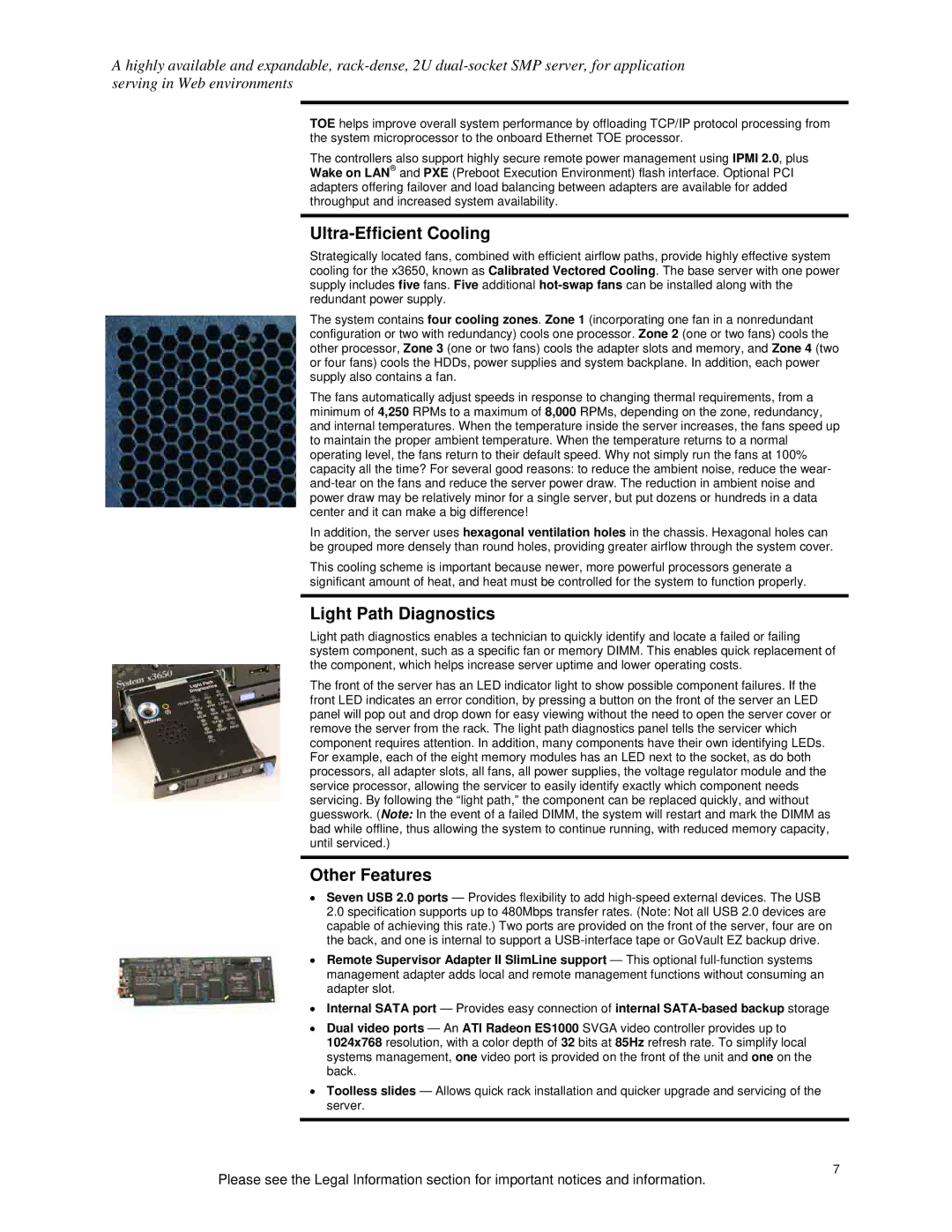 IBM X3650 specifications Ultra-Efficient Cooling, Light Path Diagnostics, Other Features 