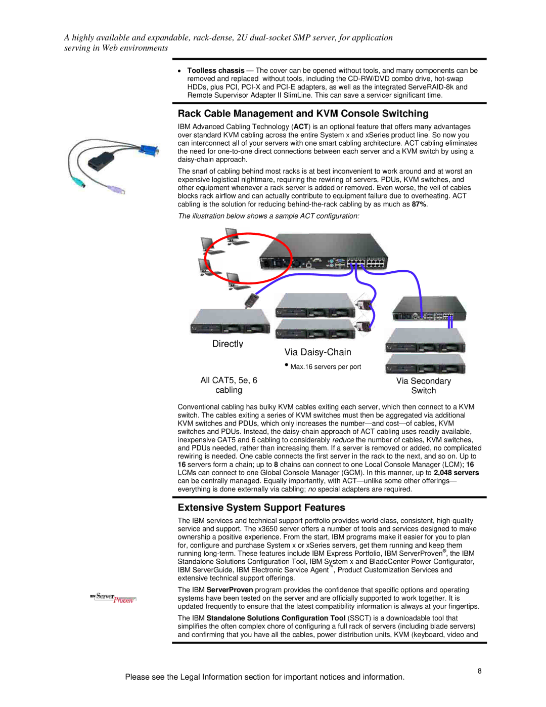 IBM X3650 specifications Rack Cable Management and KVM Console Switching, Extensive System Support Features 