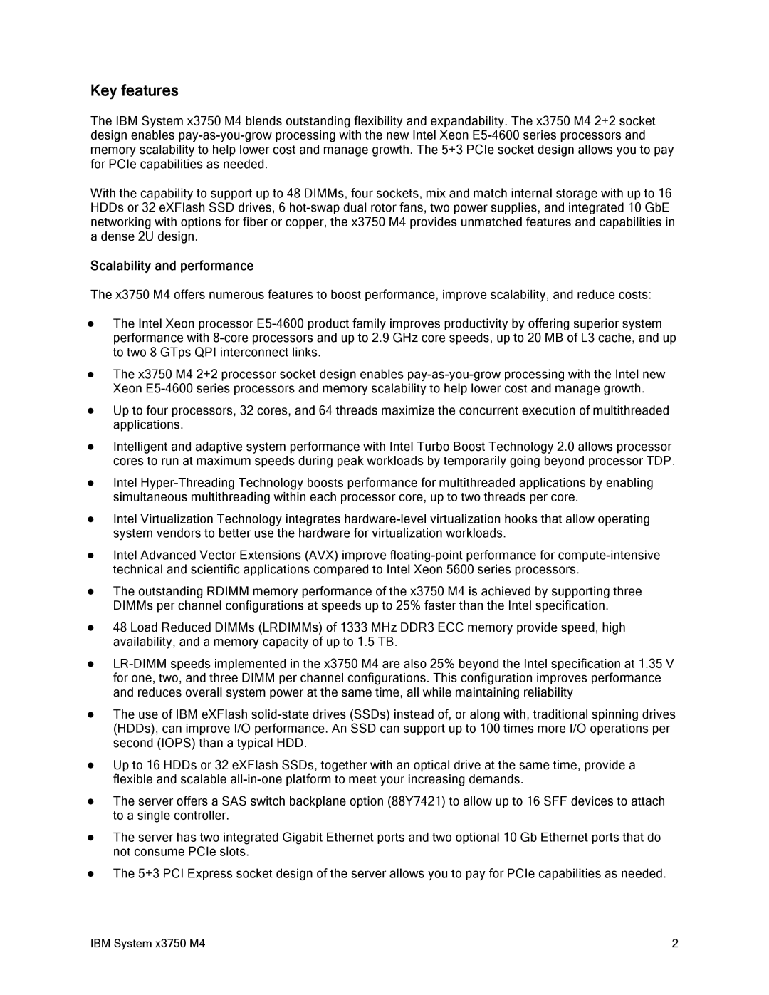 IBM x3759 M4, 88Y7429 manual Key features, Scalability and performance 