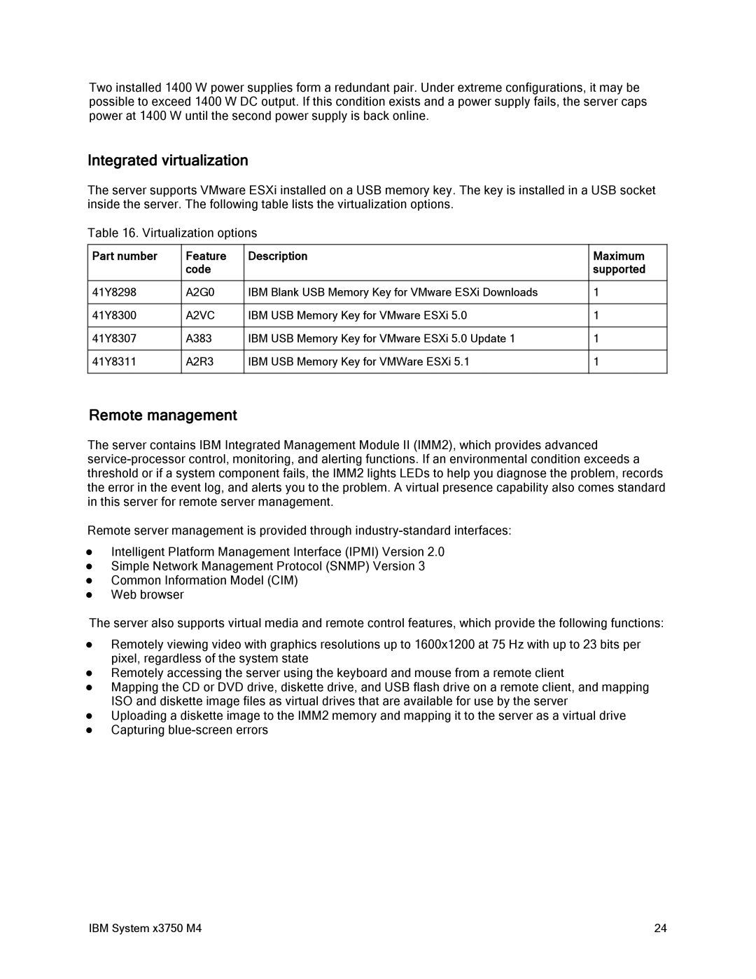 IBM x3759 M4, 88Y7429 manual Integrated virtualization, Remote management, A2VC 