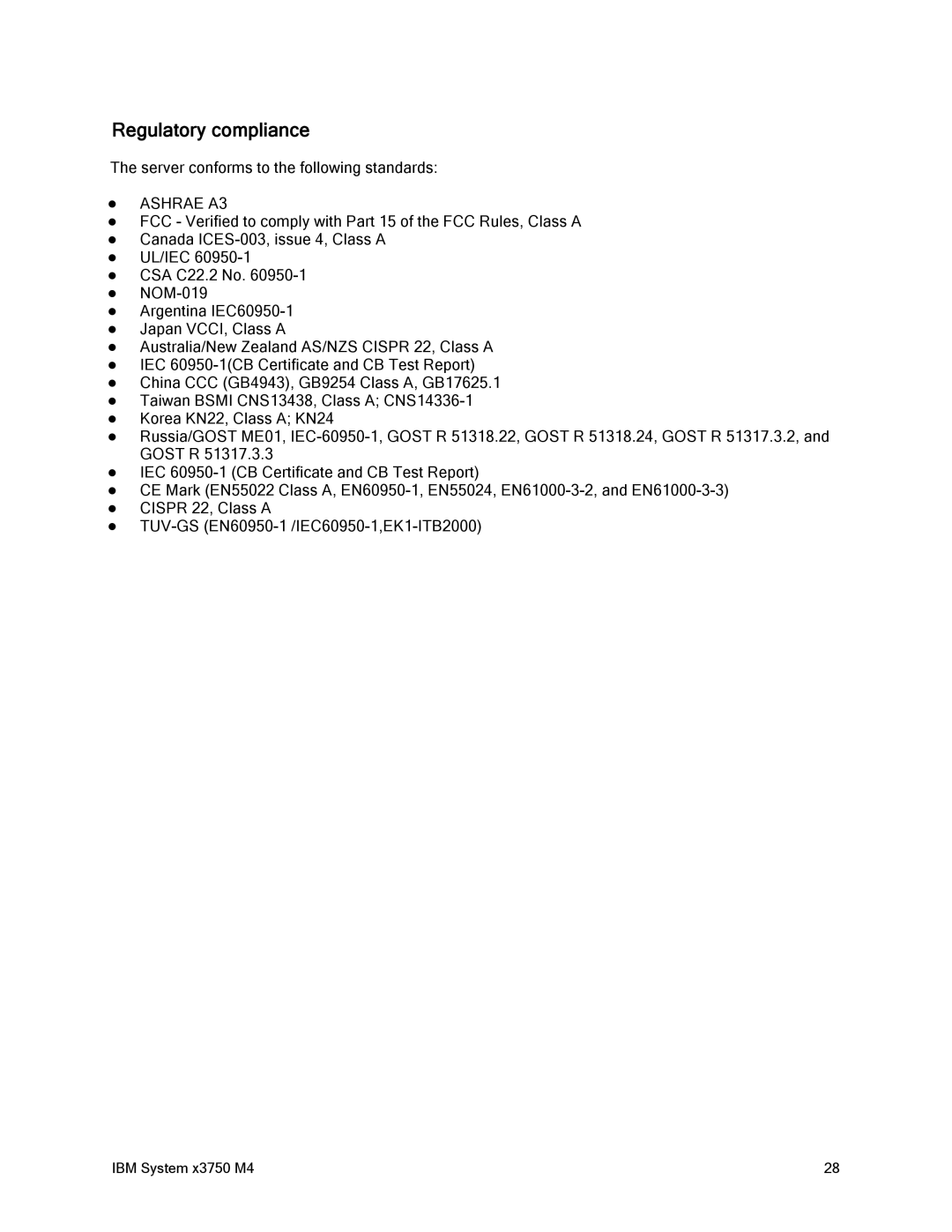 IBM x3759 M4, 88Y7429 manual Regulatory compliance,  Ashrae A3 