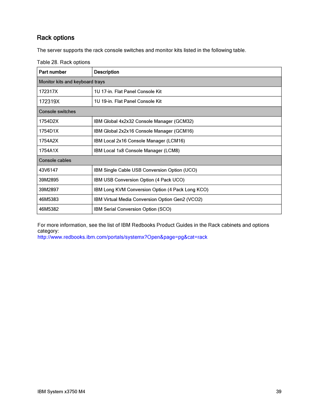 IBM 88Y7429, x3759 M4 manual Rack options, 172319X 