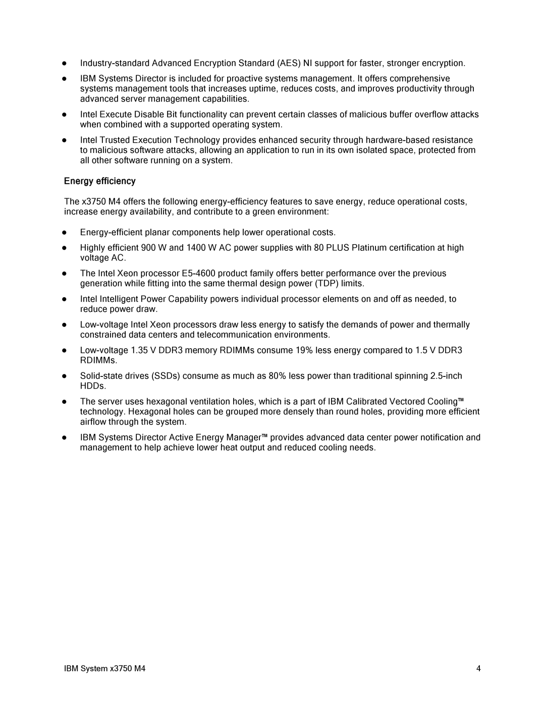 IBM x3759 M4, 88Y7429 manual Energy efficiency 