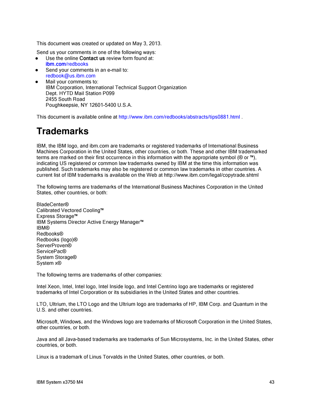 IBM 88Y7429, x3759 M4 manual Trademarks 