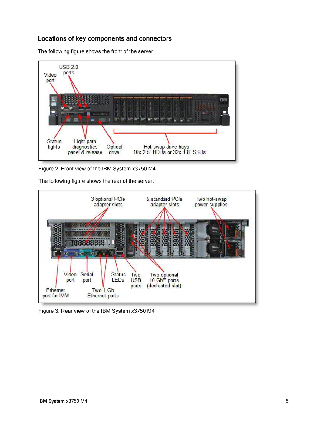 IBM 88Y7429, x3759 M4 manual Locations of key components and connectors, Rear view of the IBM System x3750 M4 