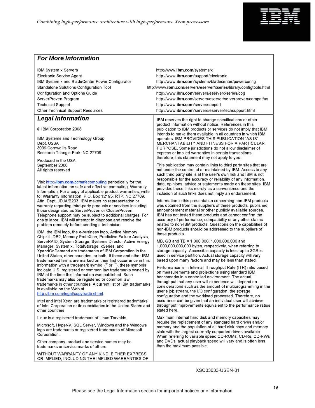 IBM X3950 M2, X3850 M2 manual For More Information 