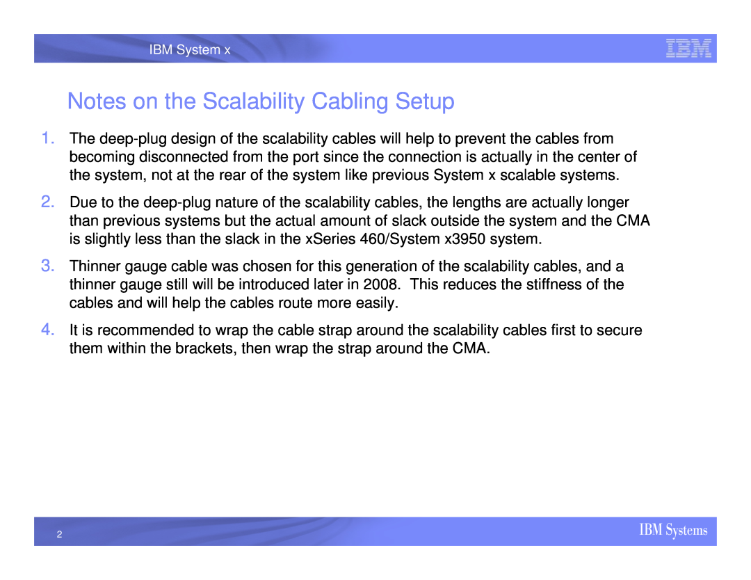 IBM X3950 M2 installation instructions Notes on the Scalability Cabling Setup, IBM System 