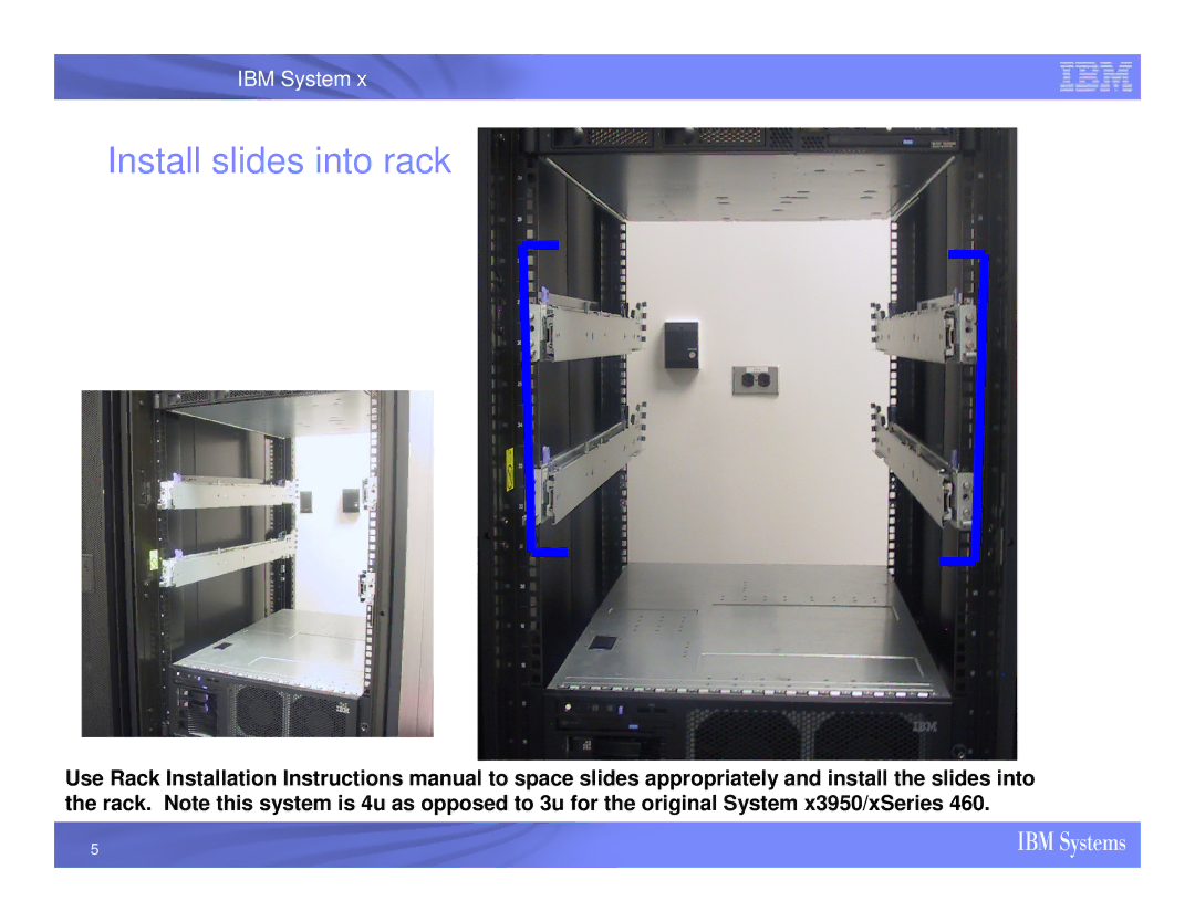 IBM X3950 M2 installation instructions Install slides into rack 