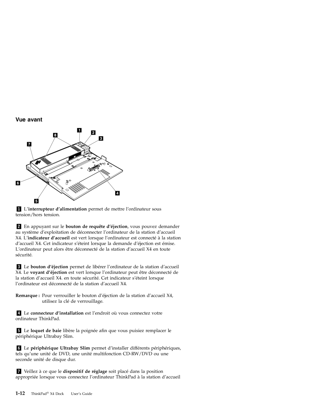 IBM manual Vue avant, ThinkPad X4 Dock User’s Guide 