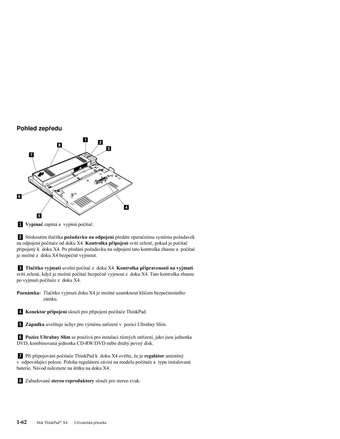 IBM X4 manual Pohled zepředu 