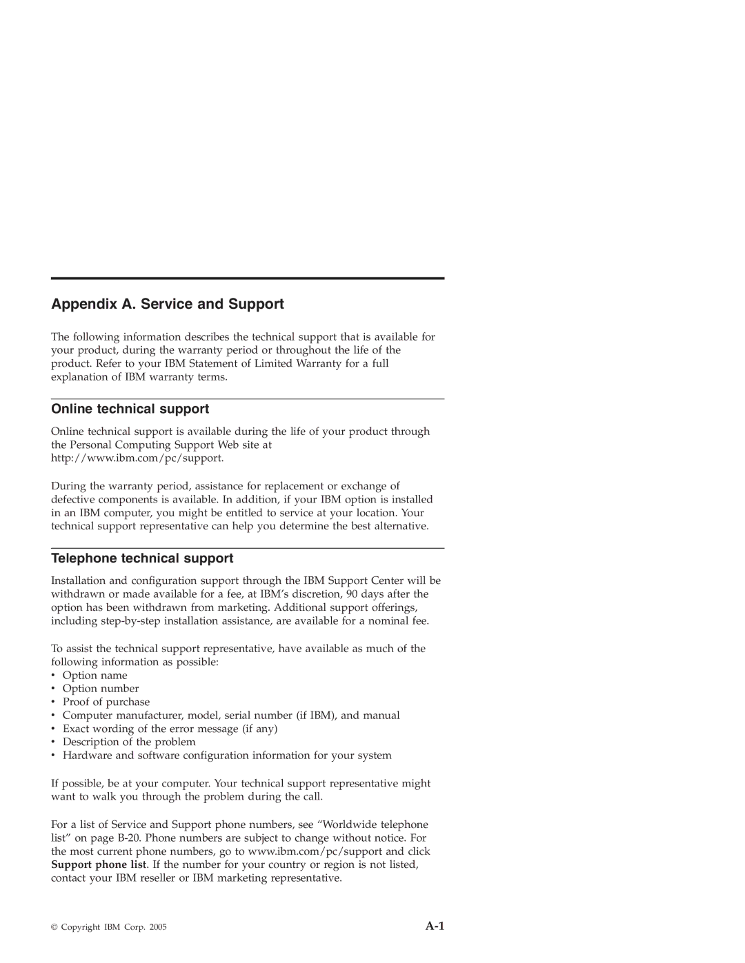 IBM X4 manual Appendix A. Service and Support, Online technical support, Telephone technical support 