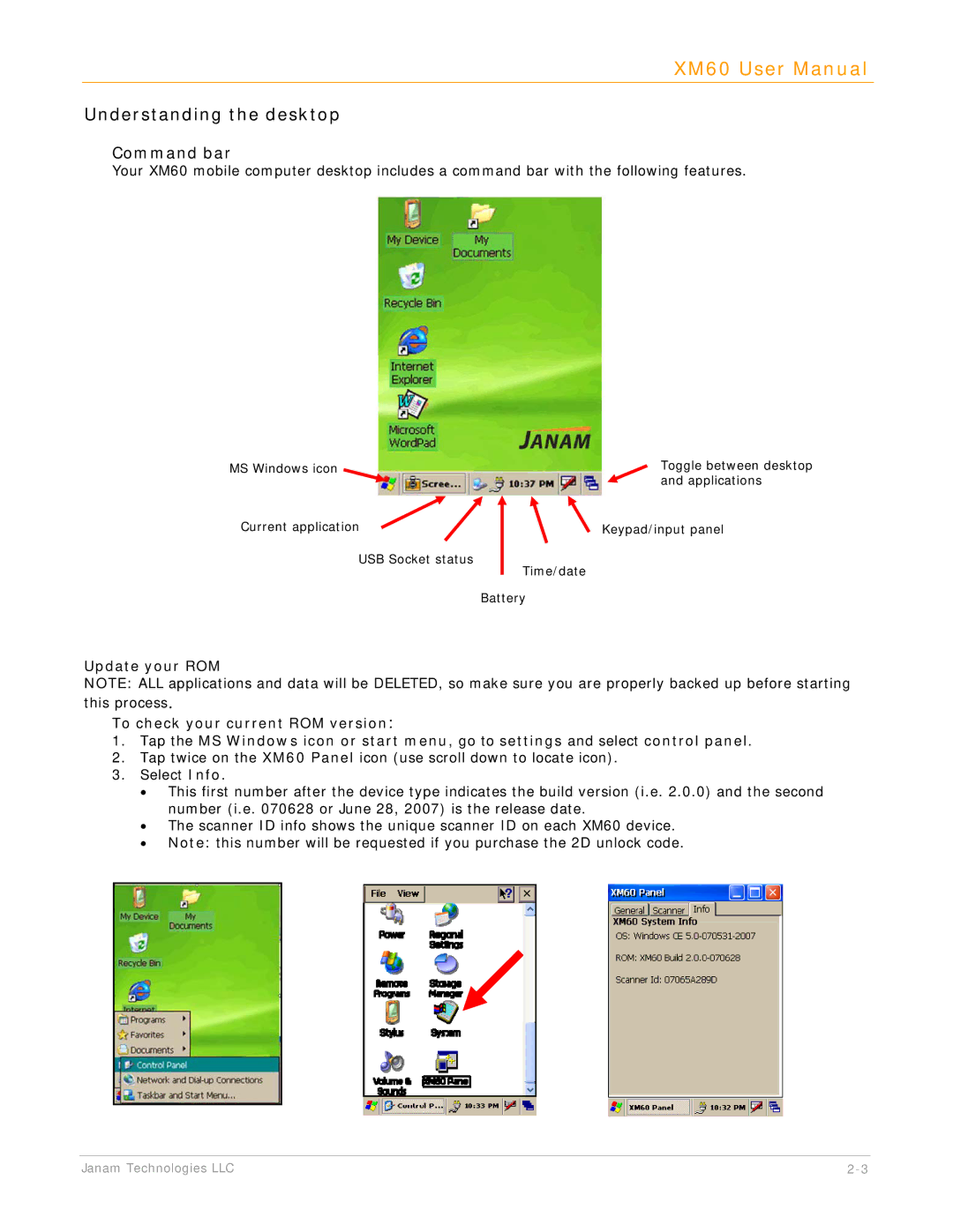 IBM XM60 manual Understanding the desktop, Command bar 