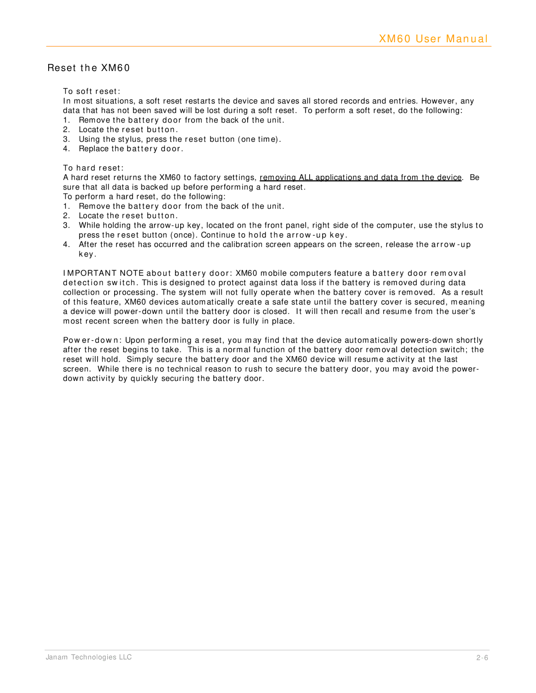 IBM manual Reset the XM60, To soft reset, To hard reset 