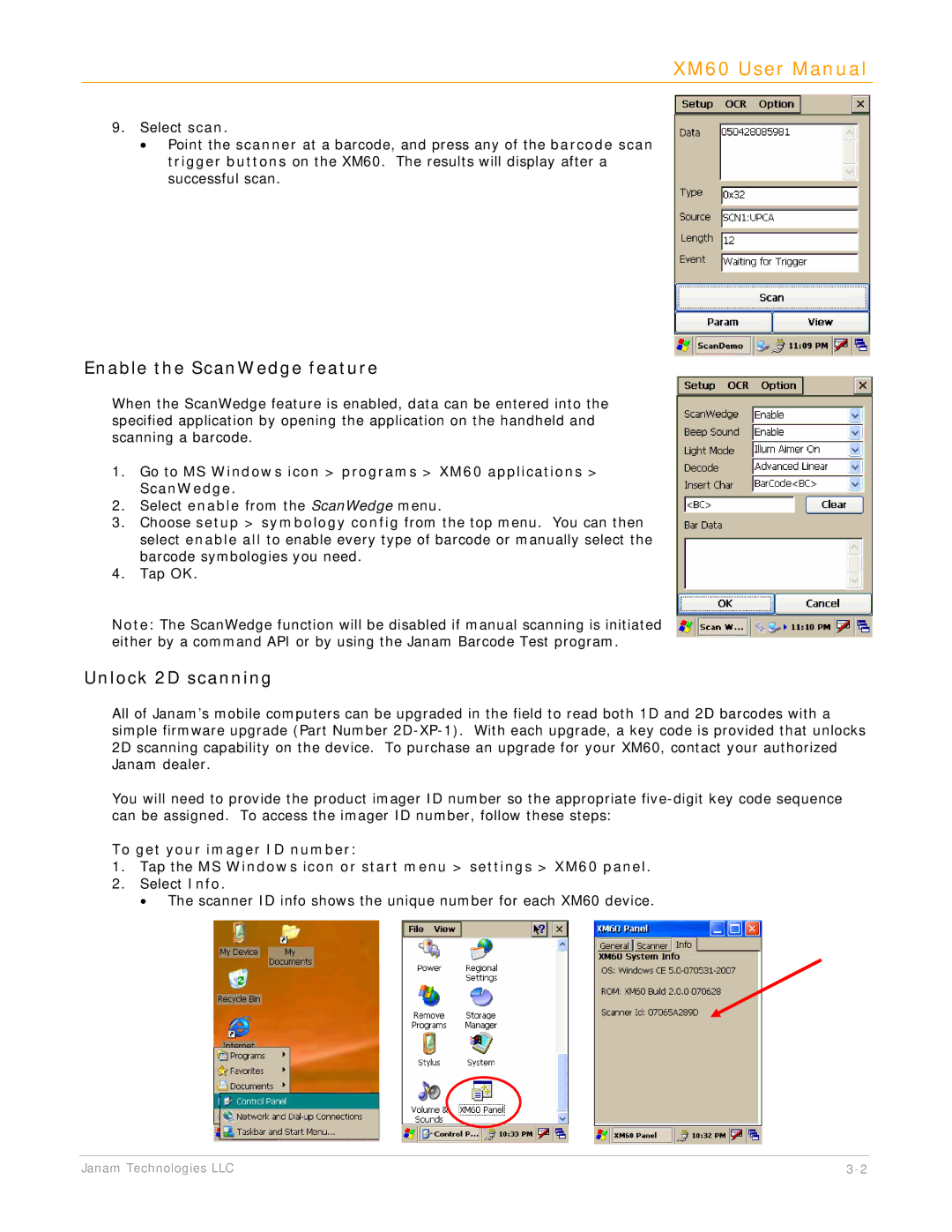 IBM manual Enable the ScanWedge feature, Unlock 2D scanning, Go to MS Windows icon programs XM60 applications ScanWedge 