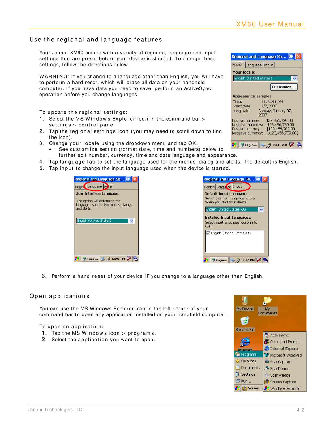 IBM XM60 manual Use the regional and language features, Open applications, To update the regional settings 