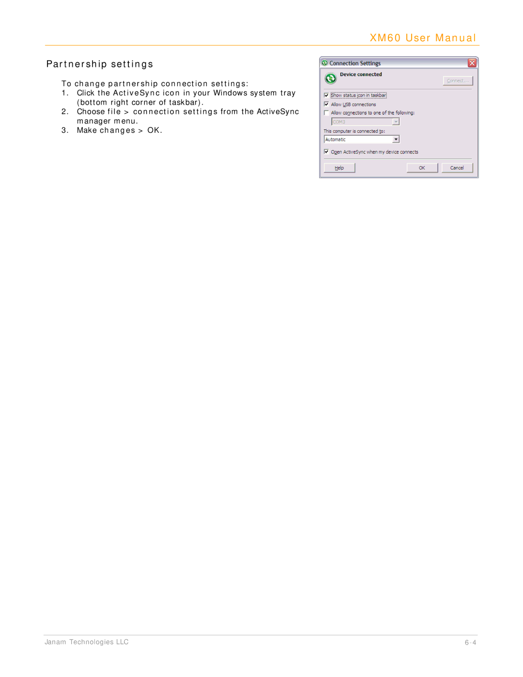 IBM XM60 manual Partnership settings, To change partnership connection settings, Make changes OK 