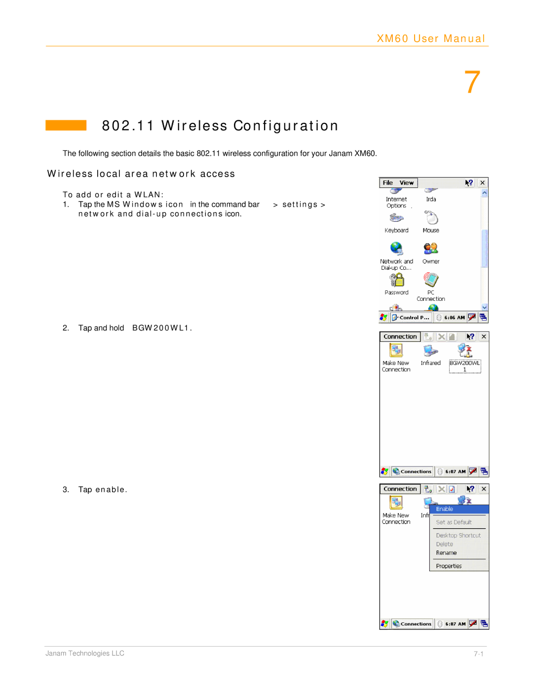 IBM XM60 manual Wireless Configuration, Wireless local area network access, Tap enable 