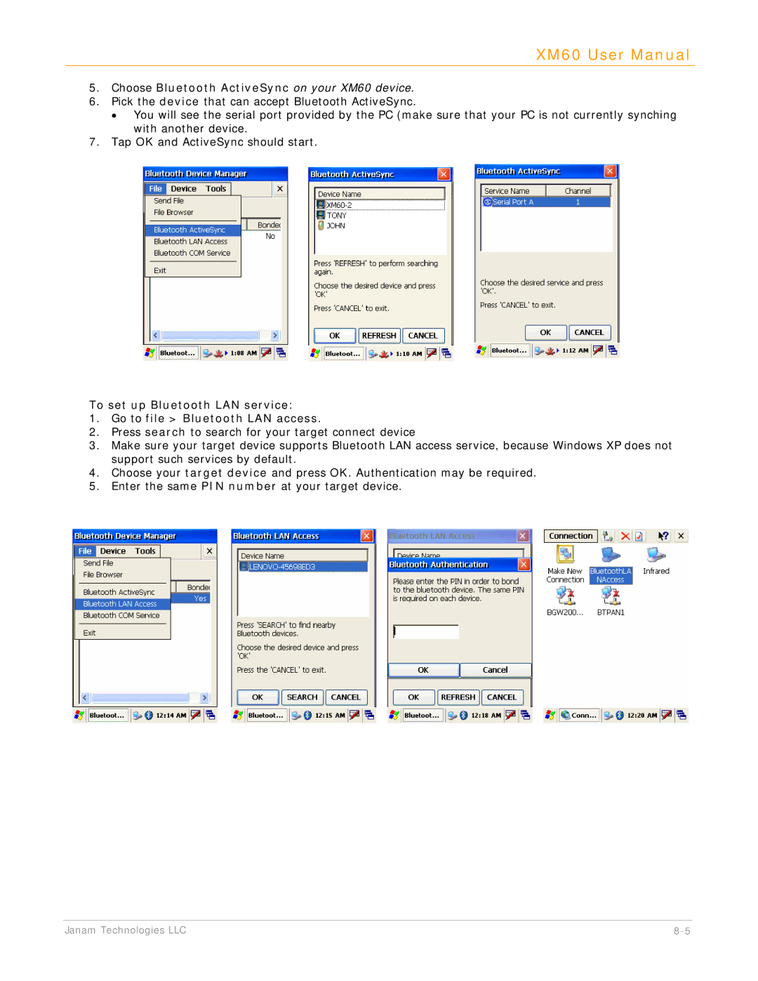 IBM manual Choose Bluetooth ActiveSync on your XM60 device 