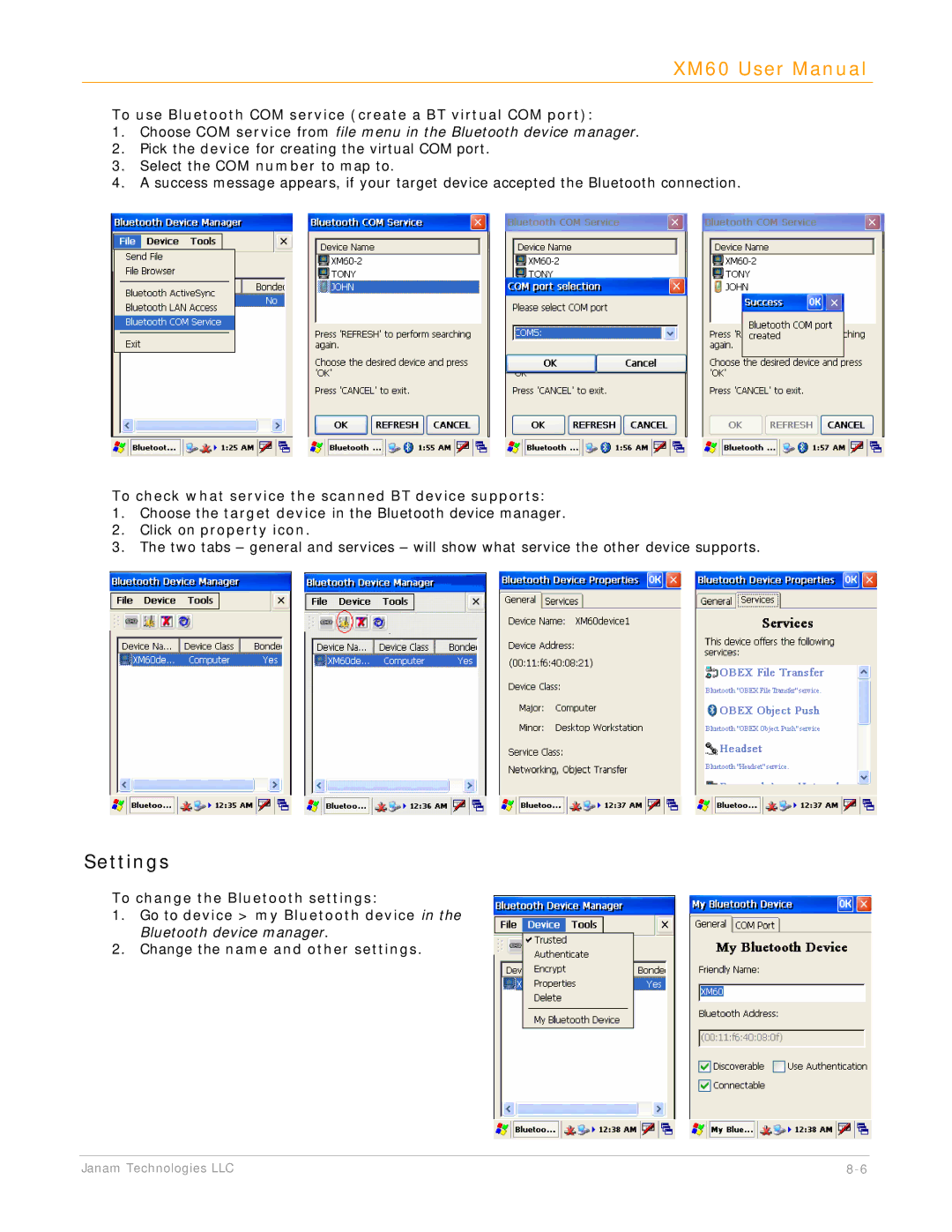 IBM XM60 To use Bluetooth COM service create a BT virtual COM port, To check what service the scanned BT device supports 