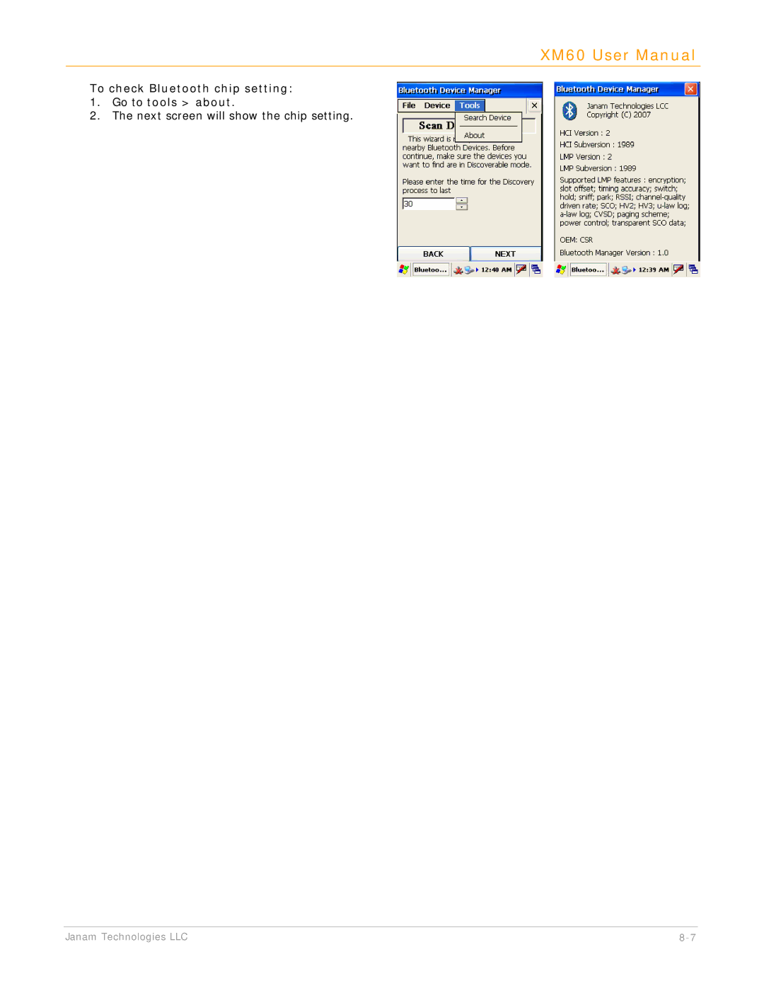 IBM XM60 manual To check Bluetooth chip setting Go to tools about 