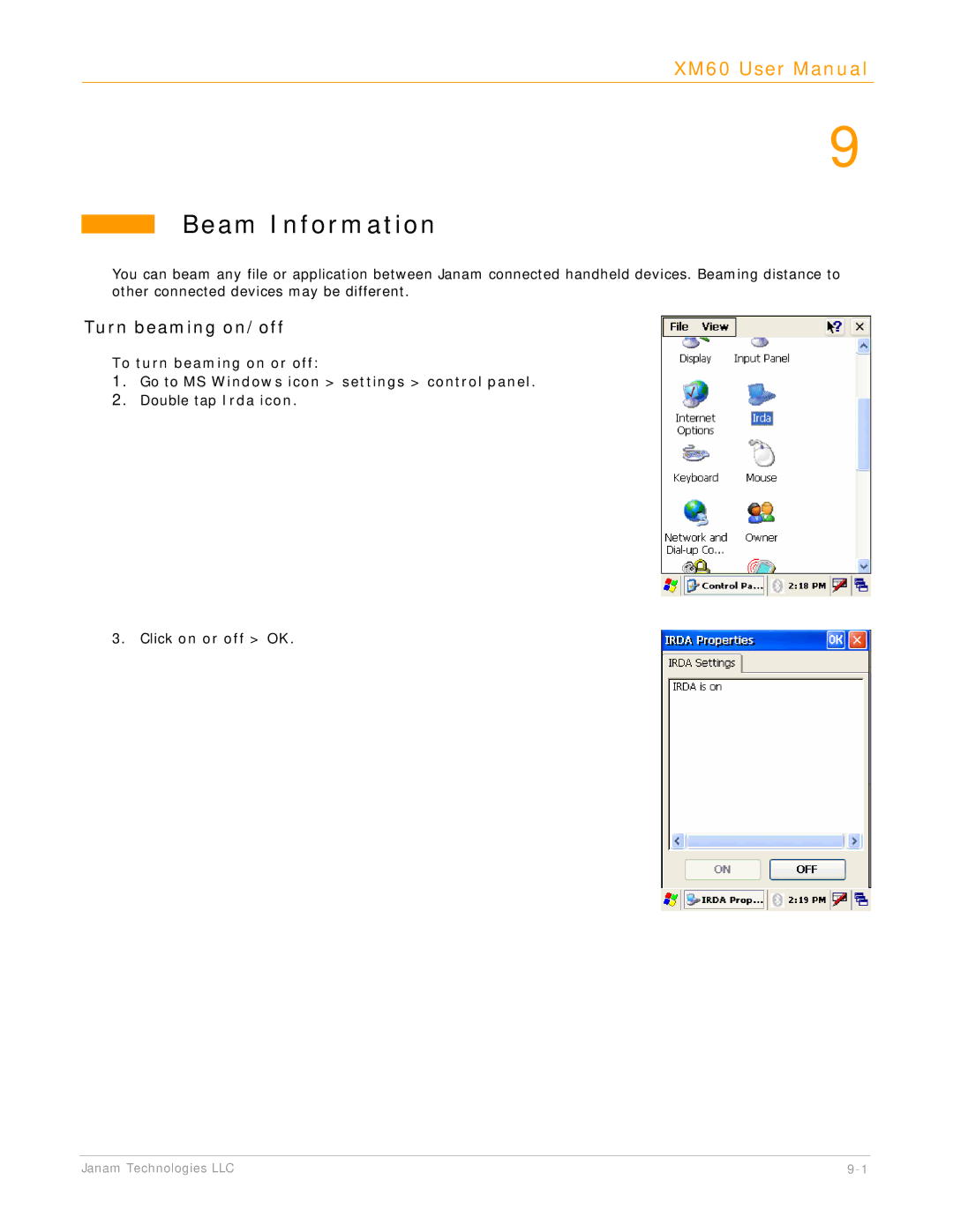 IBM XM60 manual Beam Information, Turn beaming on/off, Click on or off OK 