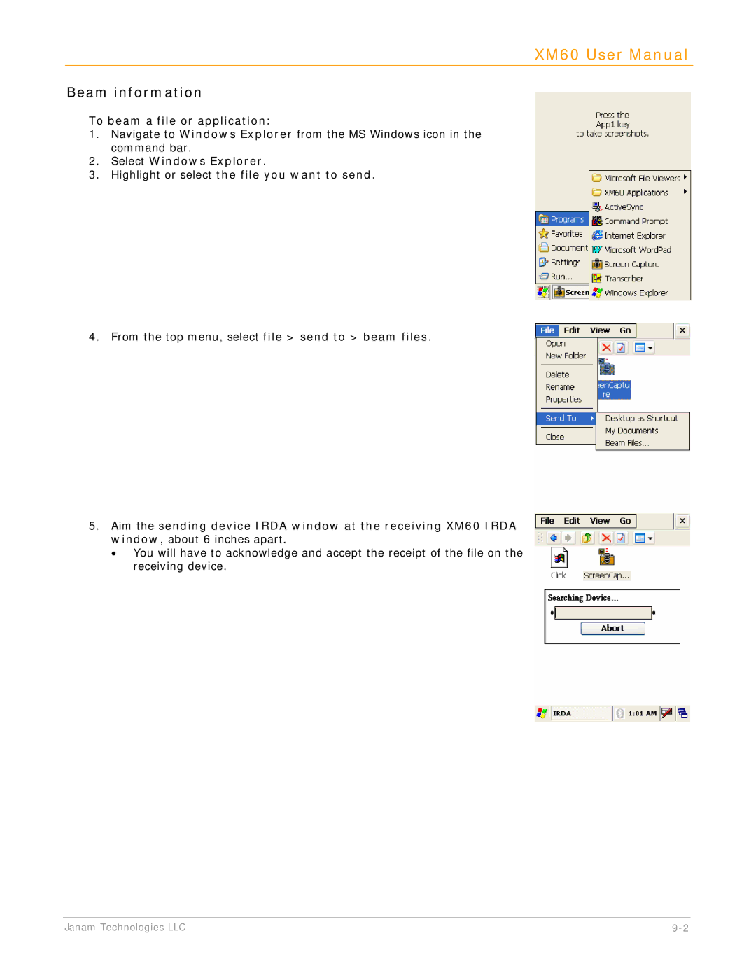 IBM XM60 manual Beam information, To beam a file or application 