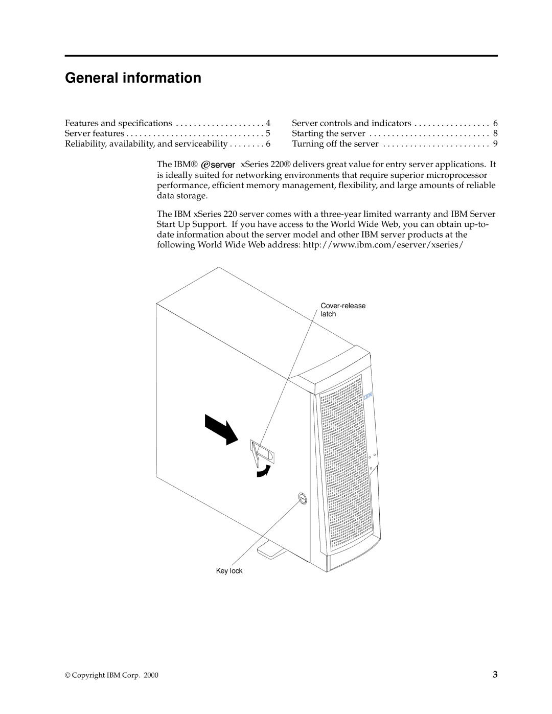 IBM XSERIES 220 manual General information 