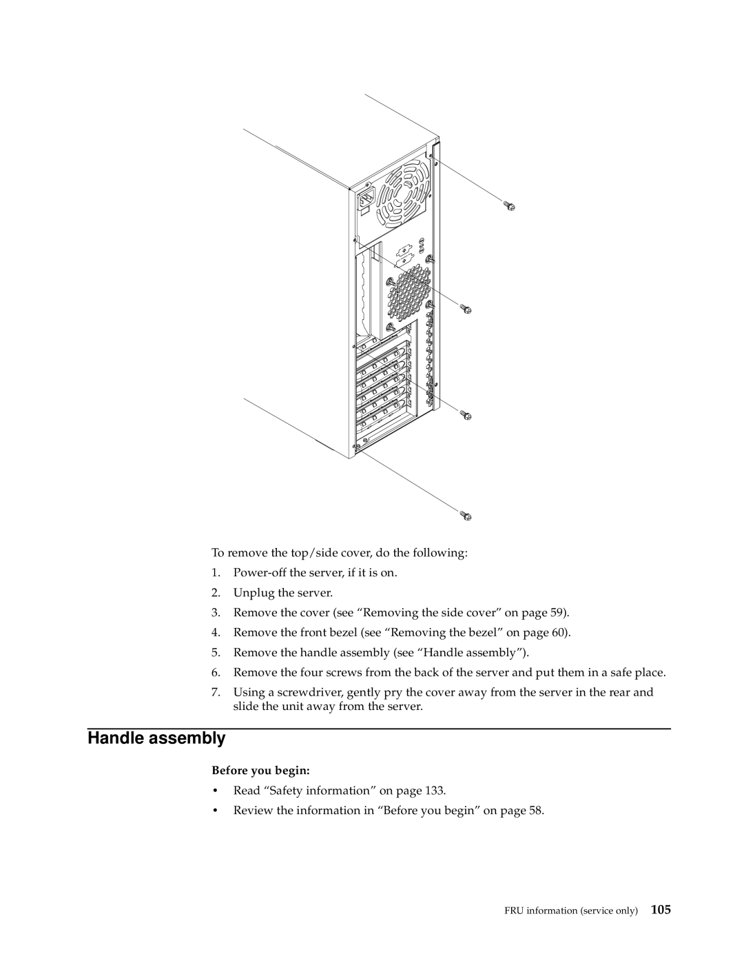 IBM XSERIES 220 manual Handle assembly 