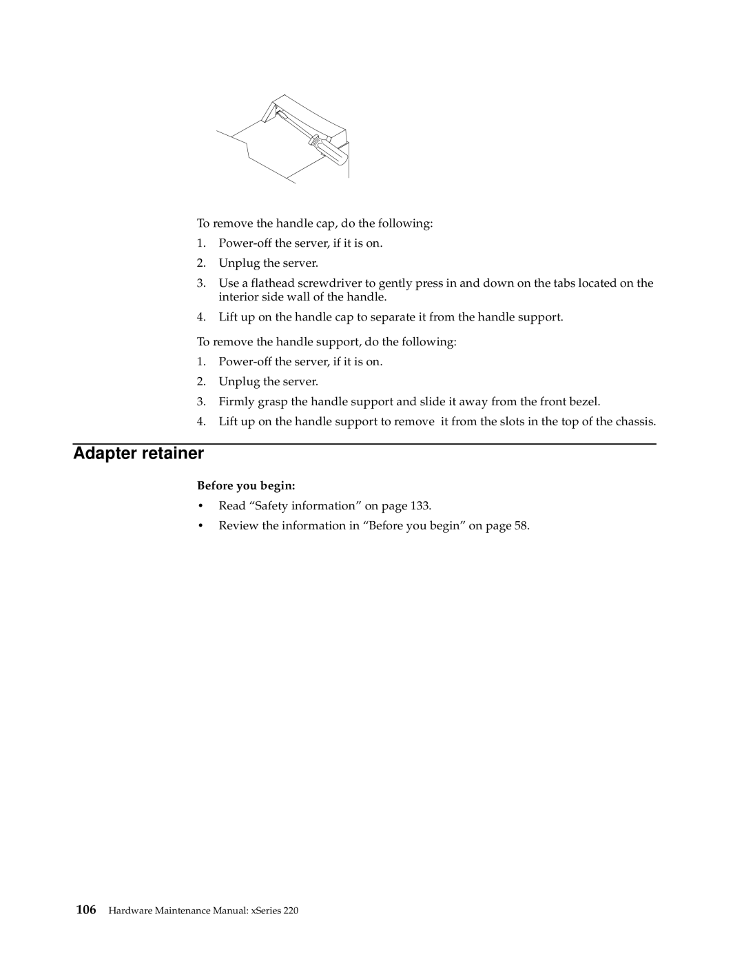 IBM XSERIES 220 manual Adapter retainer 