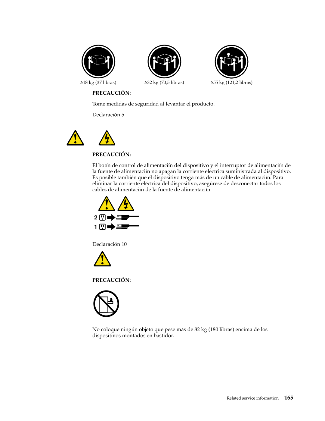 IBM XSERIES 220 manual ≥ 18 kg 37 libras ≥ 32 kg 70,5 libras ≥ 55 kg 121,2 libras 