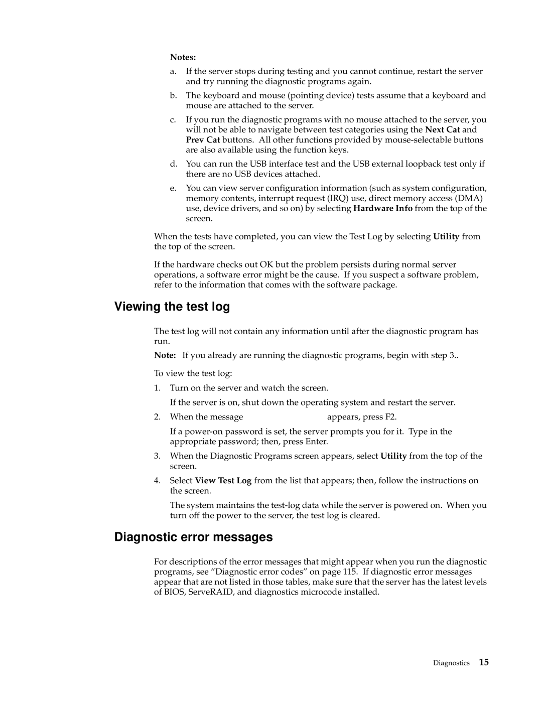 IBM XSERIES 220 manual Viewing the test log, Diagnostic error messages 