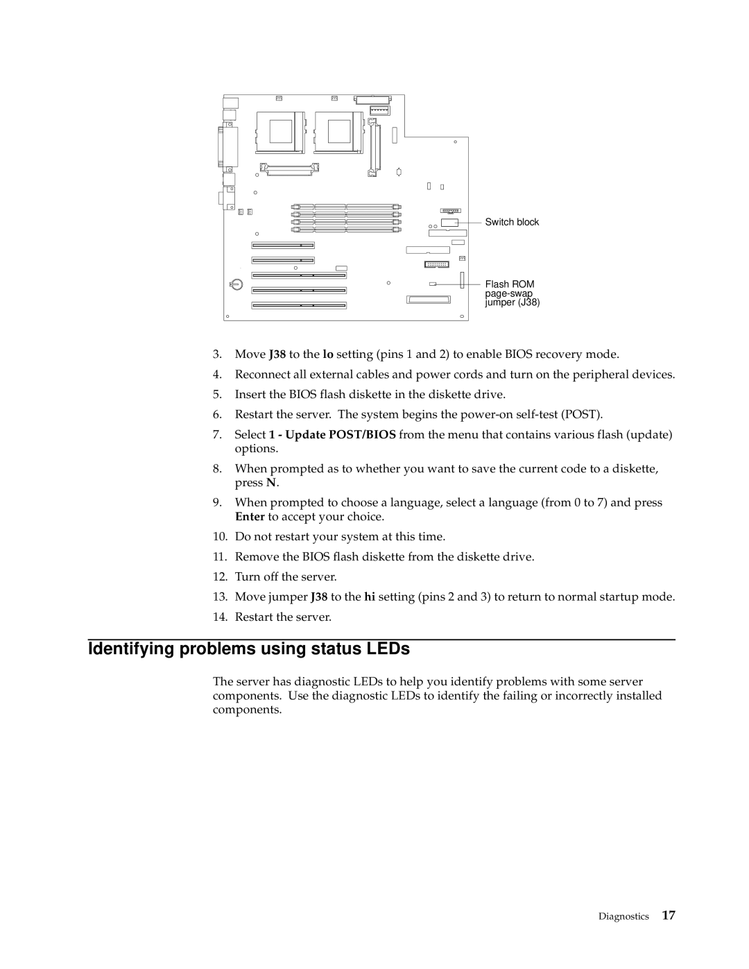 IBM XSERIES 220 manual Identifying problems using status LEDs 