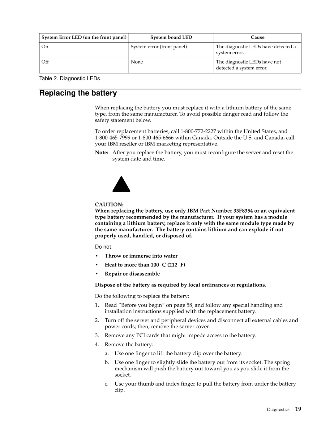 IBM XSERIES 220 manual Replacing the battery 